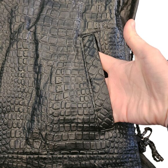 Y2K Black Leather Laceup Jacket Black Embroidered Roses On Back Sz L Biker Goth - Picture 7 of 12